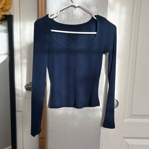 Navy Blue Ribbed Long Sleeve Top